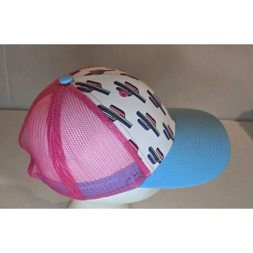 Ariat Youth Cactus Print Cap Blue Bill Pink Mesh Adjustable Snap Back Hat OSFM